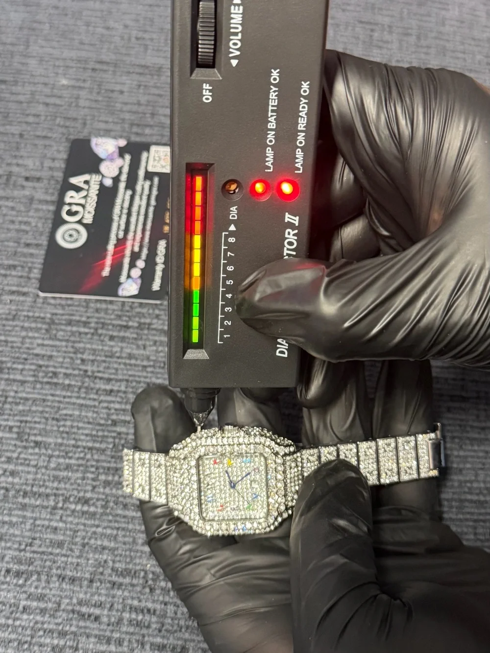 Men's Crystal-Paved Silver Tone Bracelet Watch with Multicolor Dial Accents